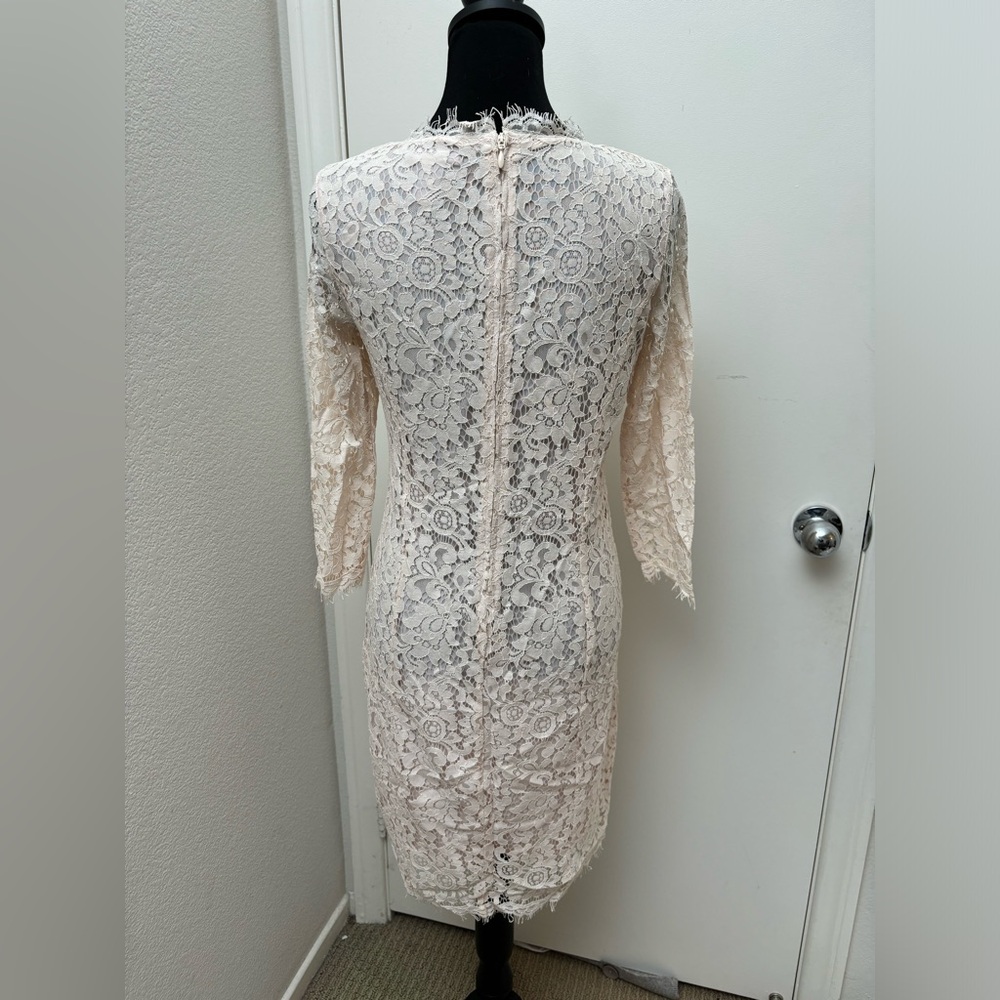 Forever 21 pink white eyelash lace 3/4 sleeve dress sz M medium midi wedding - Picture 2 of 13